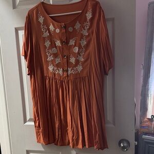 SHEIN Orange Floral Embroidered Tunic